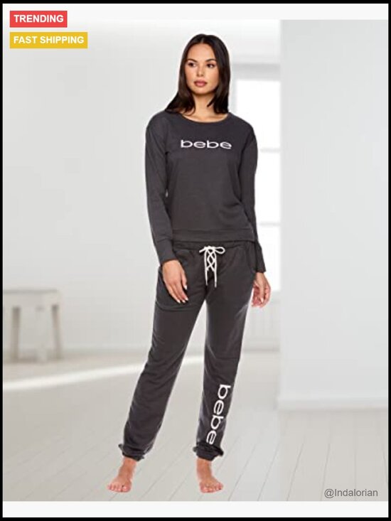 French Terry Pajama Set with Pockets, Long Sleeve Pullover Top and PJ Pants - Picture 2 of 6